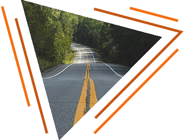 stylized photo of a road turning off into a forest at the end in a soft curve ("About KSK" decorative image)