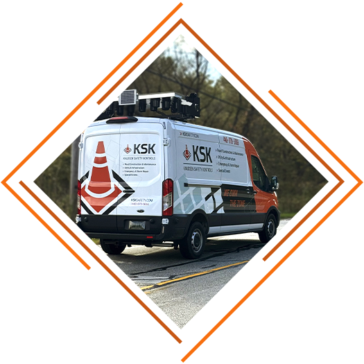 stylized photo of a KSK traffic management van on a job site